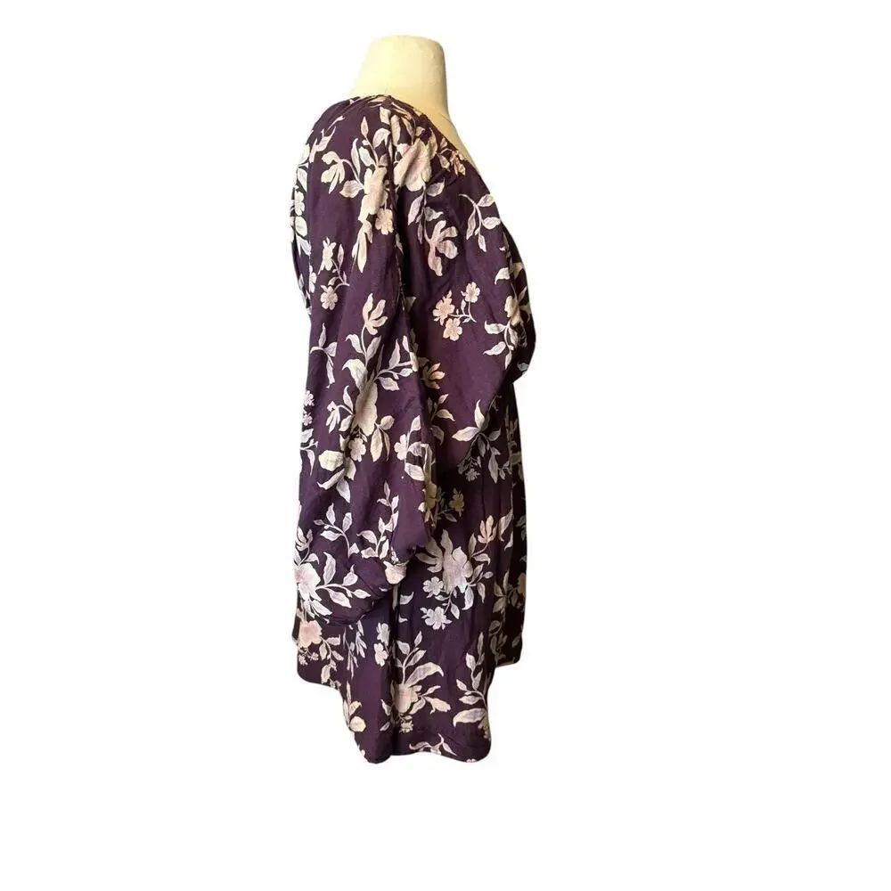 Free People NEW Portia Mini Dress Size Small Mulberry Floral $148 Boho V Neck